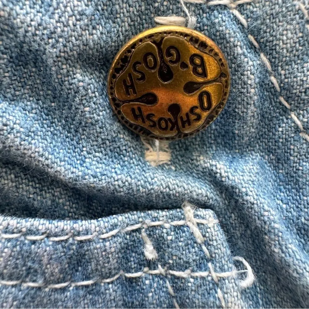 Vintage OshKosh B'Gosh Vestbak Denim Bubble Romper Teddy Bear Trim Size 12 M